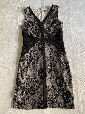 Alexa B Black Floral Lace Midi Dress Size 8
